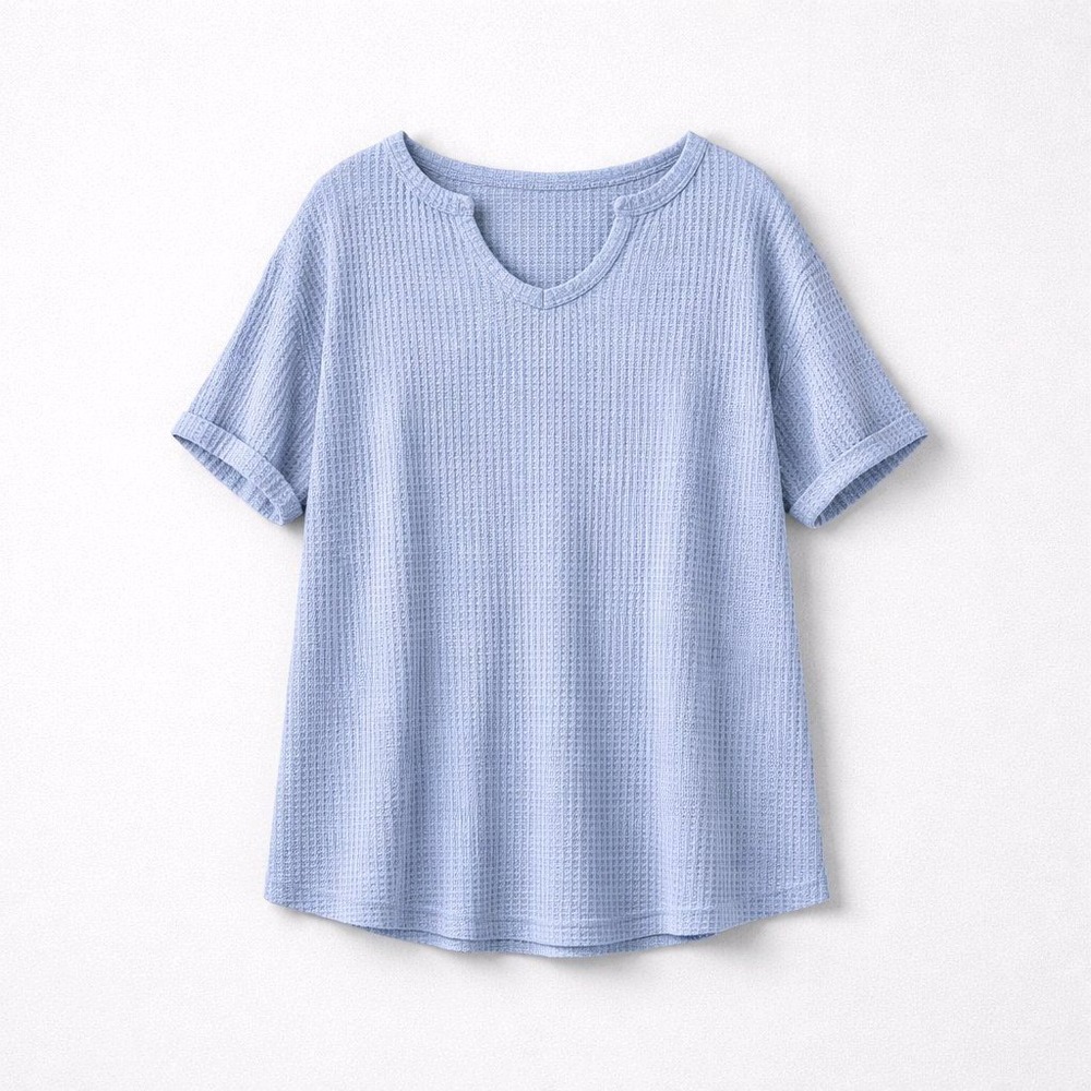 Natural Reflections Blue Waffle Knit V-Neck Top Size Medium EUC